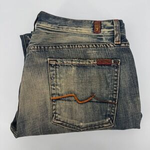 7 For All Mankind Mens Bootcut Jeans Blue Distressed 100% Cotton Size 33